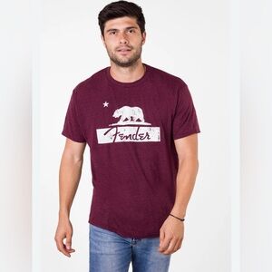 FENDER GUITAR SANGRIA RED BEAR SHORT SLEEVE SUPER SOFT T-SHIRT.    LARGE.   NWT